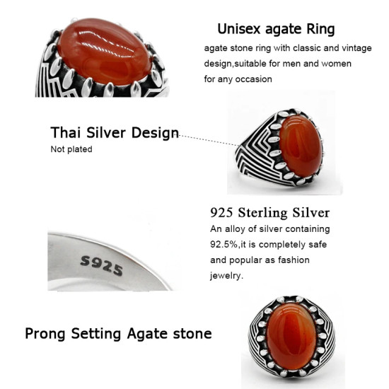 Anillo de Plata de Ley 925 para hombre, piedra de ágata Natural, tendencia de belleza turca, anillo favorable Retro para enviar al padre - malaquita tienda 36