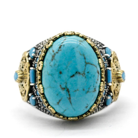 Anillo de turquesa Natural para hombre, de Plata de Ley 925, Castillo de Turquía, anillo de boda Retro de moda favorable Anillo de turquesa Natural para hombre, de Plata de Ley 925, Castillo de Turquía, anillo de boda Retro de moda favorable