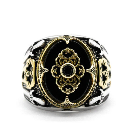 Anillo de plata 925 con ágata Natural para hombre, joyería Retro turca de árbol de coco, Machete de Oriente Medio, exquisito, dos colores