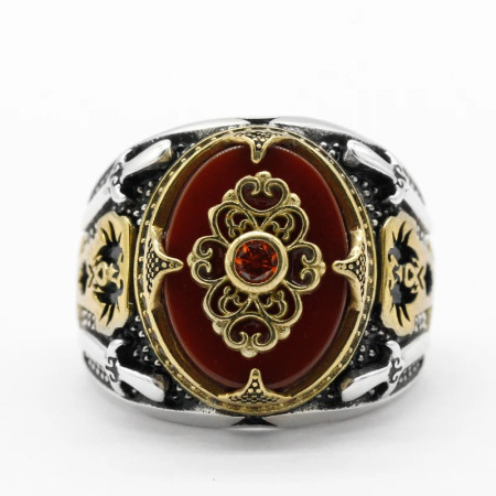 Anillo de plata 925 para hombre, con ágata roja Natural impresa, Machete de Oriente Medio, árbol de coco, anillo turco Retro, joyería Anillo de plata 925 para hombre, con ágata roja Natural impresa, Machete de Oriente Medio, árbol de coco, anillo turco Retro, joyería