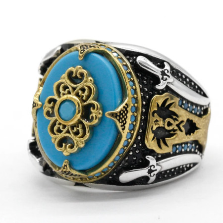 Anillo de plata de ley S925 para hombre, redondo turquesa, tgürkiye, hecho a mano, Retro, Punk, joyería de moda, uso diario, regalo del Día del Padre Anillo de plata de ley S925 para hombre, redondo turquesa, tgürkiye, hecho a mano, Retro, Punk, joyería de moda, uso diario, regalo del Día del Padre