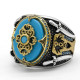 Anillo de plata de ley S925 para hombre, redondo turquesa, tgürkiye, hecho a mano, Retro, Punk, joyería de moda, uso diario, regalo del Día del Padre - malaquita tienda 36