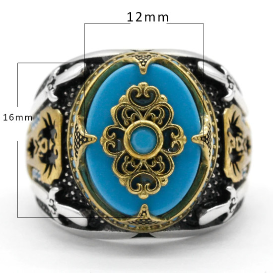 Anillo de plata de ley S925 para hombre, redondo turquesa, tgürkiye, hecho a mano, Retro, Punk, joyería de moda, uso diario, regalo del Día del Padre - malaquita tienda 36