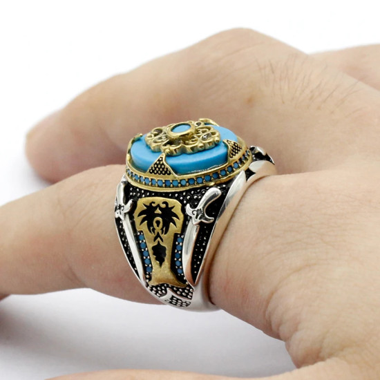 Anillo de plata de ley S925 para hombre, redondo turquesa, tgürkiye, hecho a mano, Retro, Punk, joyería de moda, uso diario, regalo del Día del Padre - malaquita tienda 36