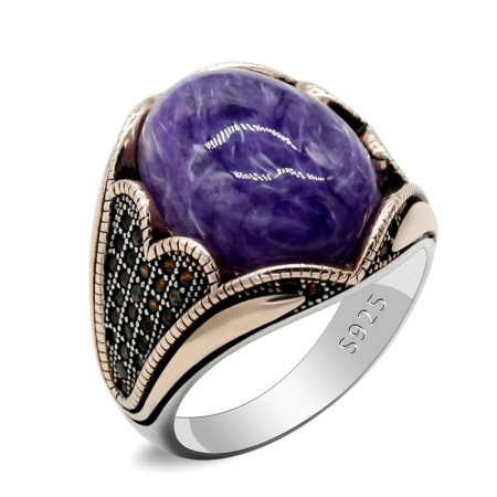 Anillo de plata 925 para hombre, oro rosa Natural, piedra de dragón púrpura, Retro, hecho a mano, joyería de roca de tendencia turca, regalo de Navidad Anillo de plata 925 para hombre, oro rosa Natural, piedra de dragón púrpura, Retro, hecho a mano, joyería de roca de tendencia turca, regalo de Navidad