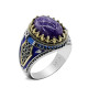 Anillo de plata pura s925 para hombre, piedra de dragón púrpura Natural, moda Retro, regalo hecho a mano, joyería para Festival, regalo de fiesta - malaquita tienda 36