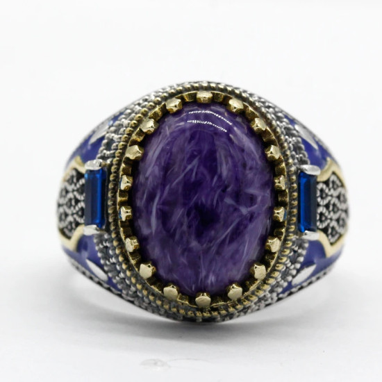 Anillo de plata pura s925 para hombre, piedra de dragón púrpura Natural, moda Retro, regalo hecho a mano, joyería para Festival, regalo de fiesta - malaquita tienda 36