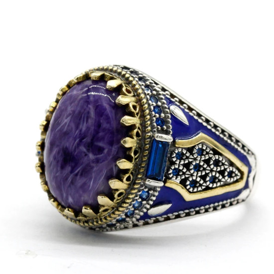 Anillo de plata pura s925 para hombre, piedra de dragón púrpura Natural, moda Retro, regalo hecho a mano, joyería para Festival, regalo de fiesta - malaquita tienda 36