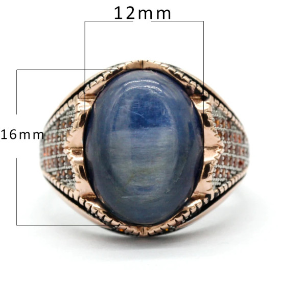 Anillo de Plata de Ley 925 para hombre, sortija, oro rosa, cianita Natural, tendencia turca, Rock, regalo de Navidad - malaquita tienda 36