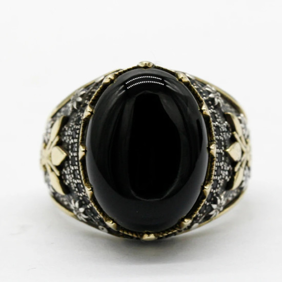 Anillo de Plata de Ley 925 de ágata Natural para hombre, con estampado de pata, hermoso poder, anillo turco Retro hecho a mano para amigos - malaquita tienda 36