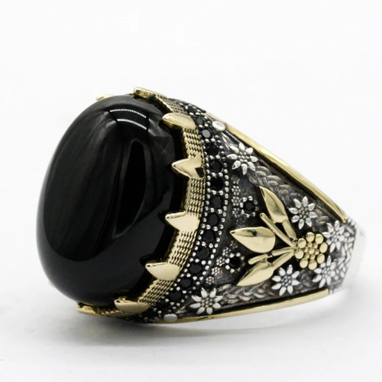 Anillo de Plata de Ley 925 de ágata Natural para hombre, con estampado de pata, hermoso poder, anillo turco Retro hecho a mano para amigos - malaquita tienda 36