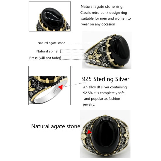 Anillo de Plata de Ley 925 de ágata Natural para hombre, con estampado de pata, hermoso poder, anillo turco Retro hecho a mano para amigos - malaquita tienda 36