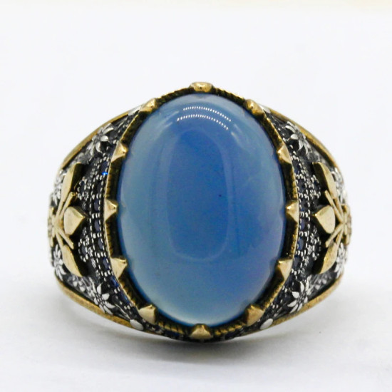 Anillo de Plata de Ley 925 para hombre, con estampado de ágata Natural ovalada, Retro, moda turca, regalos de joyería para fiesta - malaquita tienda 36