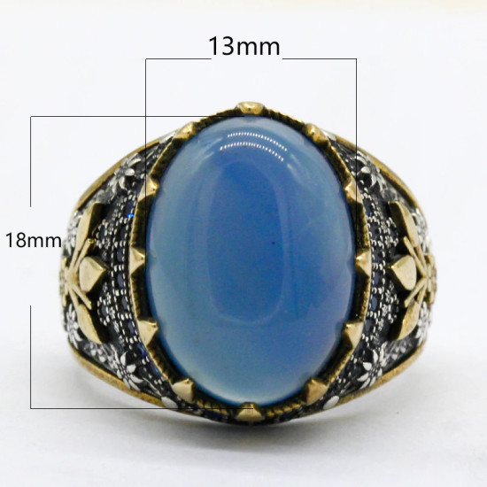 Anillo de Plata de Ley 925 para hombre, con estampado de ágata Natural ovalada, Retro, moda turca, regalos de joyería para fiesta - malaquita tienda 36