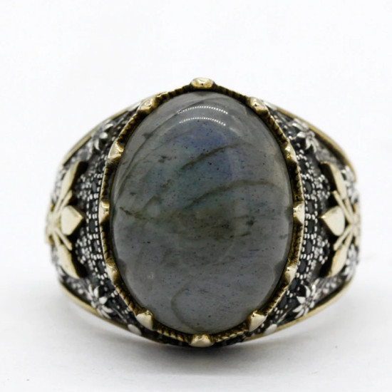 Anillo de boda turco hecho a mano con labradorita Natural para hombre, joyería de plata de ley 925 con estampado de pata, diseño de tendencia Retro - malaquita tienda 36