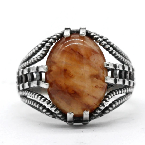 Anillo de Plata de Ley 925 auténtica para hombre, piedra de cuarzo Natural, diseño hueco de tendencia Simple y generoso, anillo de boda de girasol para hombre - malaquita tienda 36