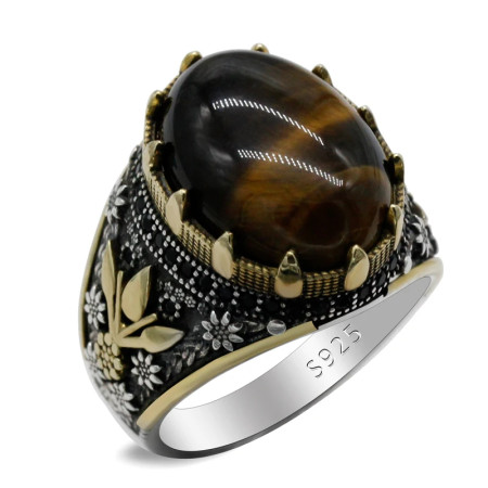 Anillo de piedra de ojo de tigre Natural para hombre, Plata de Ley 925, Vintage, elegante, joyería Premium Anillo de piedra de ojo de tigre Natural para hombre, Plata de Ley 925, Vintage, elegante, joyería Premium