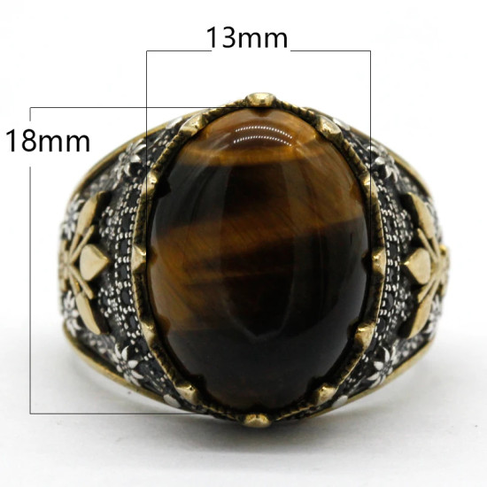 Anillo de piedra de ojo de tigre Natural para hombre, Plata de Ley 925, Vintage, elegante, joyería Premium - malaquita tienda 36