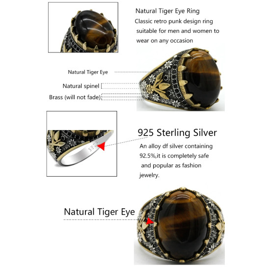 Anillo de piedra de ojo de tigre Natural para hombre, Plata de Ley 925, Vintage, elegante, joyería Premium - malaquita tienda 36