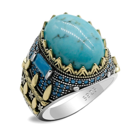 Anillo de Plata de Ley 925 turquesa Ovalada para hombre, garra de anillo con diseño de ajuste, anillo de joyería con piedra preciosa