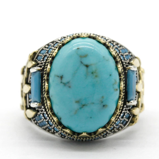 Anillo de Plata de Ley 925 turquesa Ovalada para hombre, garra de anillo con diseño de ajuste, anillo de joyería con piedra preciosa - malaquita tienda 36