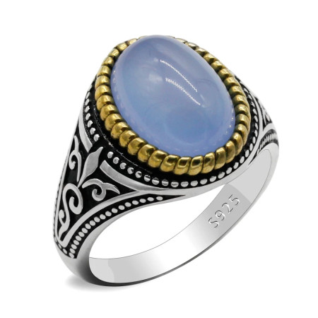 Anillo de ágata Natural Ovalada para hombre, Plata de Ley 925 auténtica, hecho a mano, turco, Retro, Punk, joyería, regalo de boda