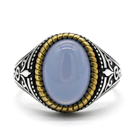 Anillo de ágata Natural Ovalada para hombre, Plata de Ley 925 auténtica, hecho a mano, turco, Retro, Punk, joyería, regalo de boda