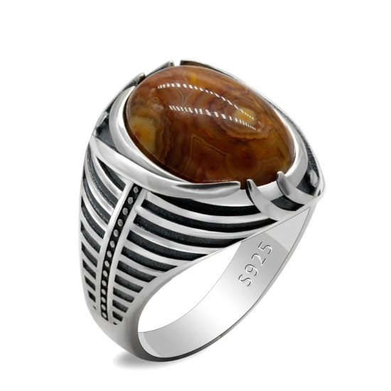 Turco joyería de plata de ley 925 anillo de los hombres con piedra de ágata Natural Retro Punk Simple de los hombres cumpleaños regalo de boda - malaquita tienda 36