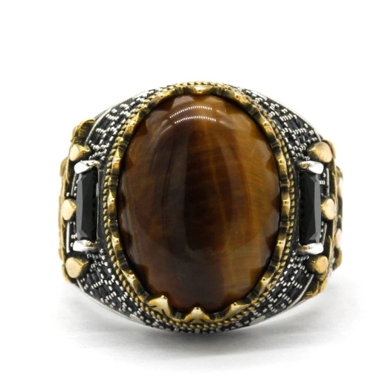 Anillo de plata s925 con ojo de tigre Natural para hombre y mujer, conjunto de joyería Vintage a la moda, novedad - malaquita tienda 36