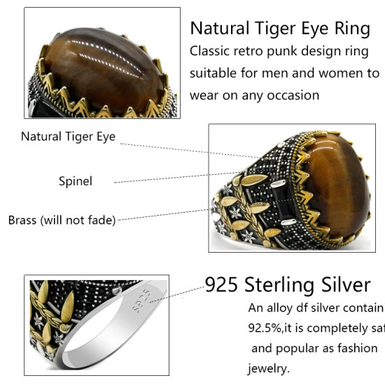 Anillo de plata s925 con ojo de tigre Natural para hombre y mujer, conjunto de joyería Vintage a la moda, novedad - malaquita tienda 36