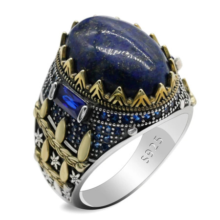 Anillo de lapislázuli Natural para hombre, joyería de plata s925 estilo retro punk, fiesta, amigo, pareja, regalo de vacaciones