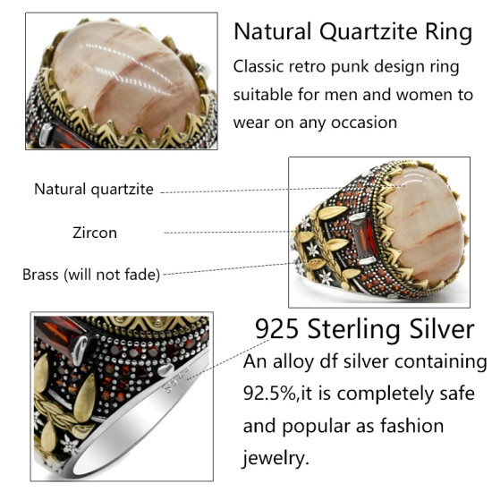 Anillos de piedra de cuarzo Natural de Plata de Ley 925 para mujer, conjunto de garras, joyería de diseño, estilo Punk, conjunto de joyería Türkiye, anillos para mujer - malaquita tienda 36