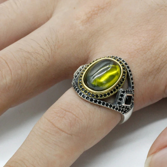 Anillo de Plata de Ley 925 con circón para hombre, joyería religiosa de diseño hueco, estilo Punk, turco, minimalista, para fiesta de cóctel - malaquita tienda 36
