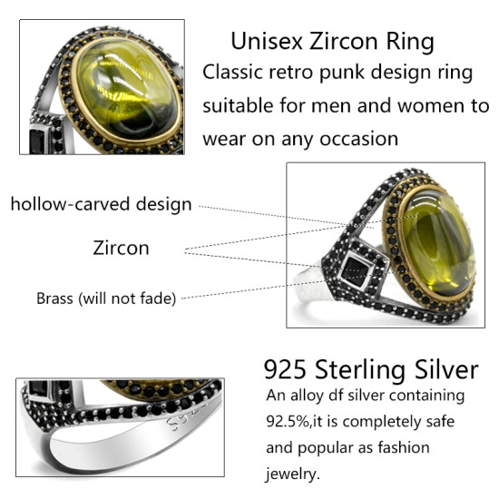 Anillo de Plata de Ley 925 con circón para hombre, joyería religiosa de diseño hueco, estilo Punk, turco, minimalista, para fiesta de cóctel - malaquita tienda 36
