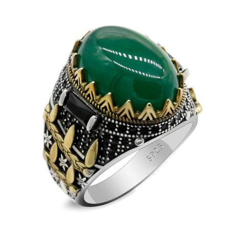 Anillo hecho a mano de ágata verde Natural para hombre, joyería de plata estilo punk s925, anillo de regalo para fiesta de amigos Anillo hecho a mano de ágata verde Natural para hombre, joyería de plata estilo punk s925, anillo de regalo para fiesta de amigos