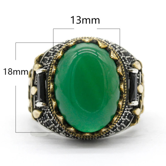 Anillo hecho a mano de ágata verde Natural para hombre, joyería de plata estilo punk s925, anillo de regalo para fiesta de amigos - malaquita tienda 36