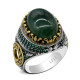 Anillo de plata pura S925 con ágata verde india natural hecho a mano, anillo de pareja de estilo punk, conjunto de joyería, anillo para mujer - malaquita tienda 36