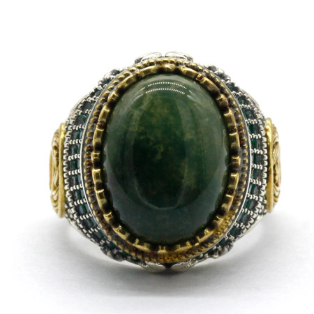 Anillo de plata pura S925 con ágata verde india natural hecho a mano, anillo de pareja de estilo punk, conjunto de joyería, anillo para mujer Anillo de plata pura S925 con ágata verde india natural hecho a mano, anillo de pareja de estilo punk, conjunto de joyería, anillo para mujer