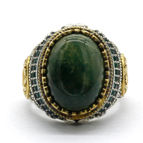 Anillo de plata pura S925 con ágata verde india natural hecho a mano, anillo de pareja de estilo punk, conjunto de joyería, anillo para mujer - malaquita tienda 36