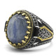Anillo de joyería de estilo Punk turco para hombre con cianita Natural azul cielo, anillo de esmalte de circonia cúbica Retro de Plata de Ley 925, regalos para hombres y mujeres - malaquita tienda 36