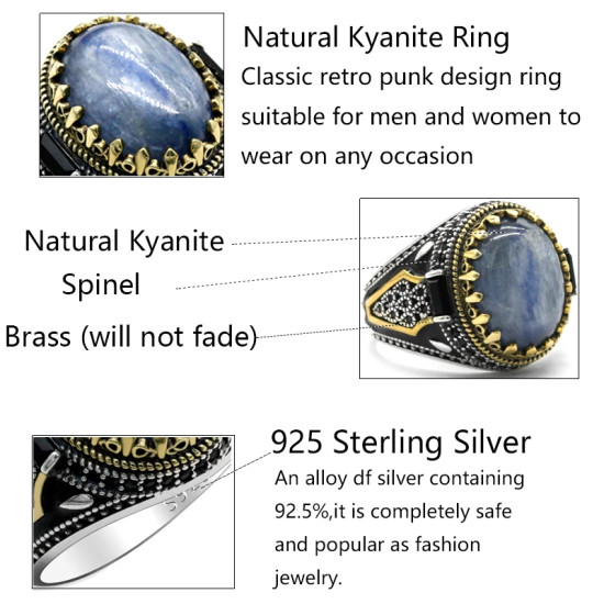 Anillo de joyería de estilo Punk turco para hombre con cianita Natural azul cielo, anillo de esmalte de circonia cúbica Retro de Plata de Ley 925, regalos para hombres y mujeres - malaquita tienda 36