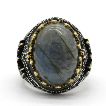 Anillo clásico de plata 925 para hombre con castillo de labradorita Natural, anillo de compromiso Retro Punk auspicioso de Turquía Constantinople