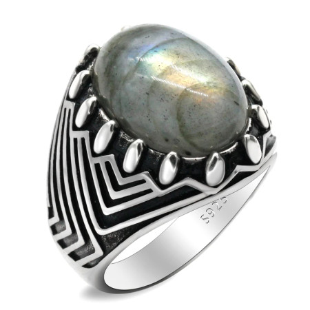 Anillo de Plata de Ley 925 con labradorita Natural Ovalada para hombre y mujer, sortija de compromiso, Estilo Vintage, clásico, turco