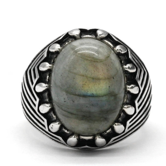 Anillo de Plata de Ley 925 con labradorita Natural Ovalada para hombre y mujer, sortija de compromiso, Estilo Vintage, clásico, turco - malaquita tienda 36