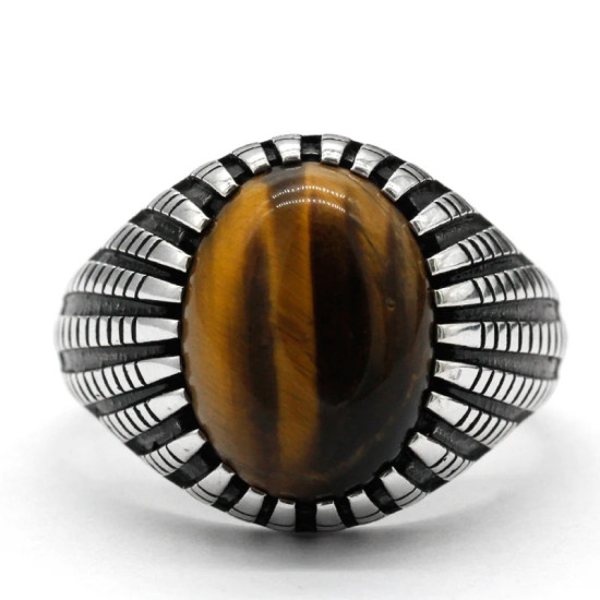 Anillo de Plata de Ley 925 pura para hombre, piedra de ojo de tigre Natural, sencillo, clásico, elegante, hecho a mano, joyería exquisita, regalo - malaquita tienda 36
