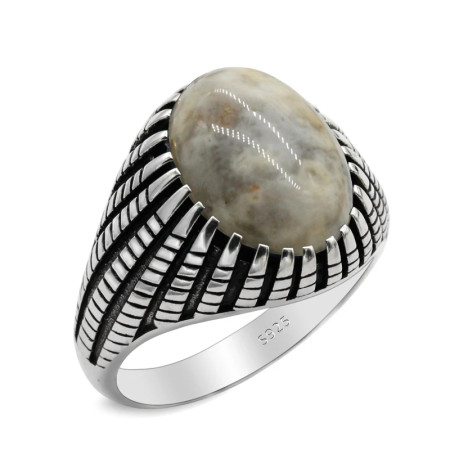 Anillo de piedra de ágata loca Natural para hombres y mujeres, diseño clásico de estilo Punk, anillo turco de ágata de Plata de Ley 925, regalo de joyería para hombres