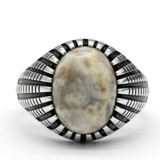 Anillo de piedra de ágata loca Natural para hombres y mujeres, diseño clásico de estilo Punk, anillo turco de ágata de Plata de Ley 925, regalo de joyería para hombres - malaquita tienda 36