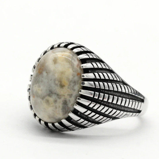 Anillo de piedra de ágata loca Natural para hombres y mujeres, diseño clásico de estilo Punk, anillo turco de ágata de Plata de Ley 925, regalo de joyería para hombres - malaquita tienda 36