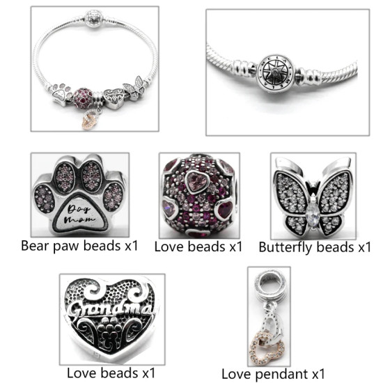 Pulsera clásica de Plata de Ley 925 con forma de corazón, mariposa rosa, corazón de amor, fabricación de joyería - malaquita tienda 36
