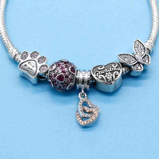 Pulsera clásica de Plata de Ley 925 con forma de corazón, mariposa rosa, corazón de amor, fabricación de joyería - malaquita tienda 36